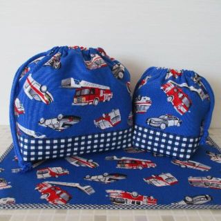 手作りランチグッズ《お弁当３点セット⭐レスキュー大集合！ネイビー》(ランチボックス巾着)