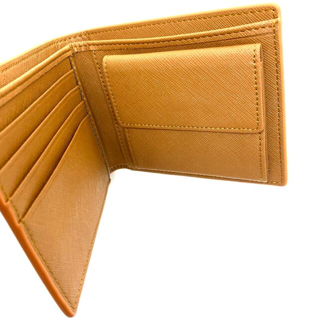 流行りのくすみカラー 本革 コードバン風 二つ折り財布 黄 茶 メンズのファッション小物(折り財布)の商品写真
