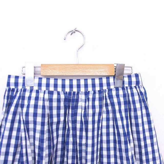 Adam et Rope'(アダムエロぺ)のアダムエロペ フレア スカート ひざ丈 チェック 薄手 38 青 白 /TT16 レディースのスカート(ひざ丈スカート)の商品写真