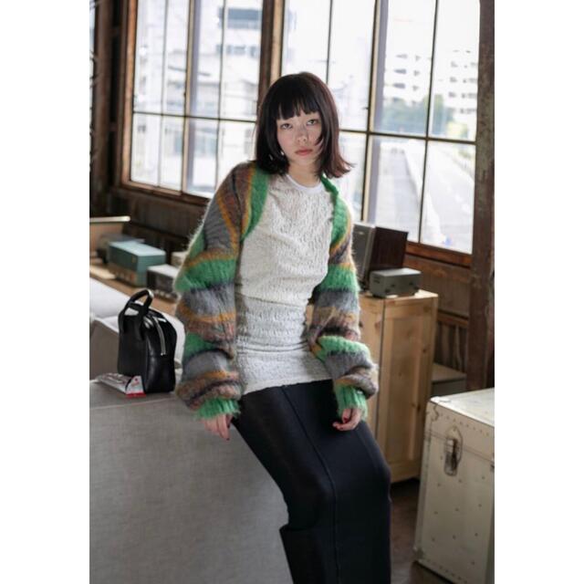 Stripe Mohair Wide Top and Scarf / Green レディースのトップス(ニット/セーター)の商品写真