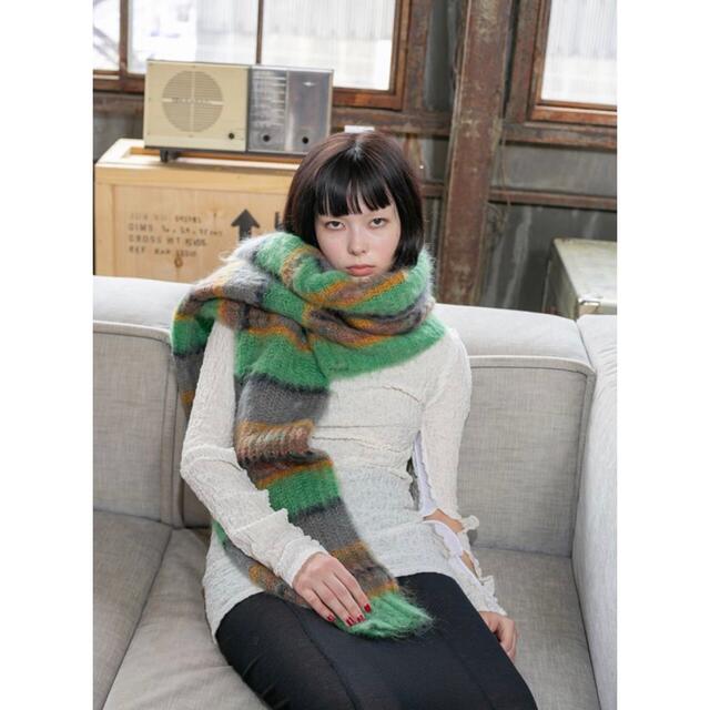 Stripe Mohair Wide Top and Scarf / Green レディースのトップス(ニット/セーター)の商品写真