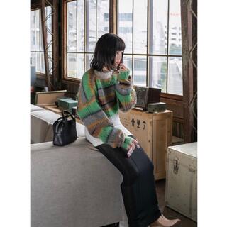 Stripe Mohair Wide Top and Scarf / Green(ニット/セーター)