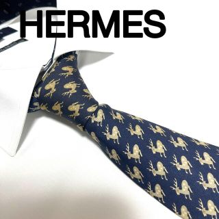 エルメス(Hermes)のエルメスネクタイ HERMES トナカイ ネイビー(ネクタイ)