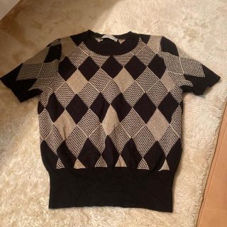 ザラ(ZARA)のZARA KNIT ザラ　半袖ニット　アーガイル模様トップス　Sサイズ(カットソー(半袖/袖なし))