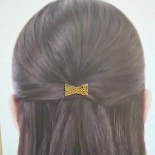 再・真鍮ポニーフック　ヘアーカフ　鎚目　りぼん　リボン　ちょうちょ　ハンドメイド(ヘアアクセサリー)