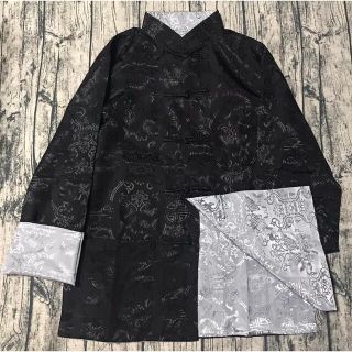 チャイナシャツ リバーシブル black × silver white L(シャツ)