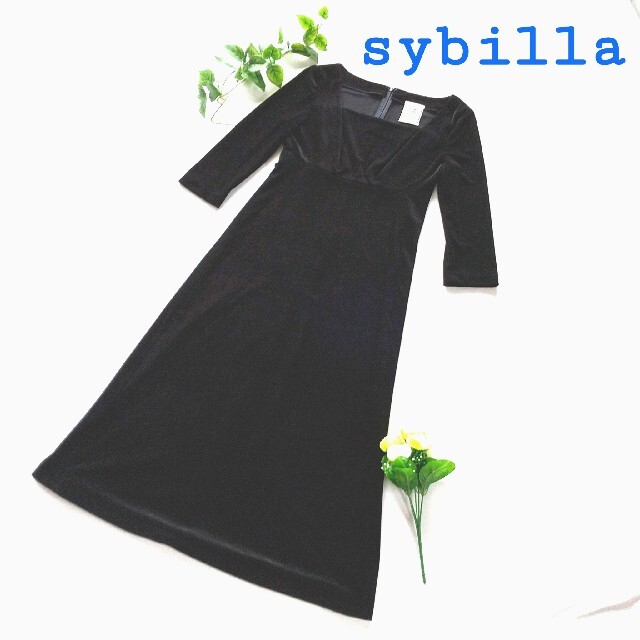 Sybilla(シビラ)の美品　シビラ　ワンピース　ミモレ　ビロード　ブラックフォーマル　結婚　入学　卒業 レディースのワンピース(ロングワンピース/マキシワンピース)の商品写真