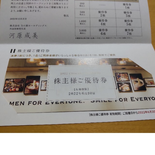 力の源 株主優待券 チケットの優待券/割引券(レストラン/食事券)の商品写真