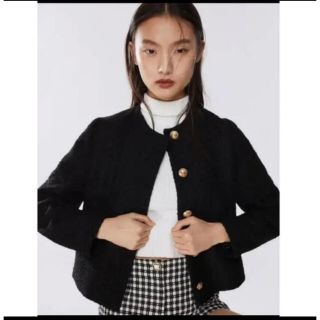 ザラ(ZARA)のZARAツイードジャケット(ノーカラージャケット)