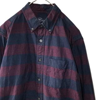 ギャップ(GAP)の【希少デザイン】ギャップ GAP 長袖シャツ ボーダー S 古着 ワインレッド(シャツ)