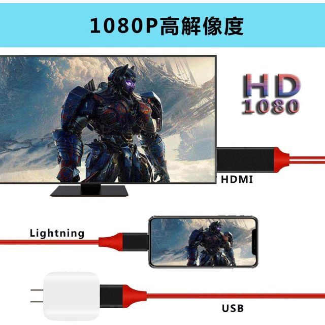 HDMIケーブル2m ★Lightning スマホ/家電/カメラのテレビ/映像機器(映像用ケーブル)の商品写真