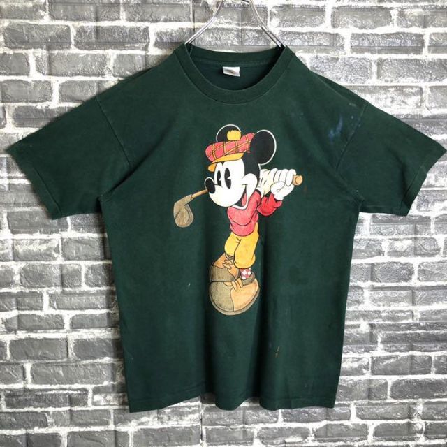 ディズニー☆Tシャツ 古着 ゆるだぼUSA製 希少 緑 デカロゴ90s n8 .