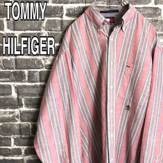 トミーヒルフィガー(TOMMY HILFIGER)のトミーヒルフィガー☆ストライプシャツ 古着 90s ワンポイント刺繍ロゴ q1(シャツ)