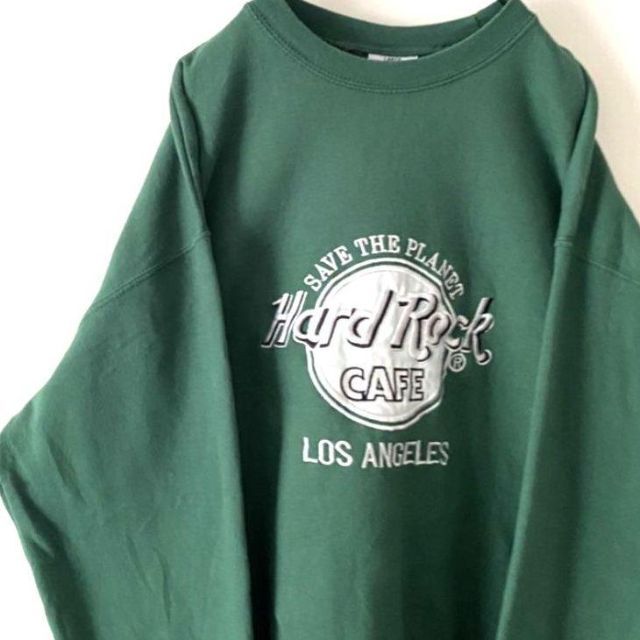 2枚ハードロックカフェUSA製ロサンゼルス刺繍 スウェット Lカーキ緑