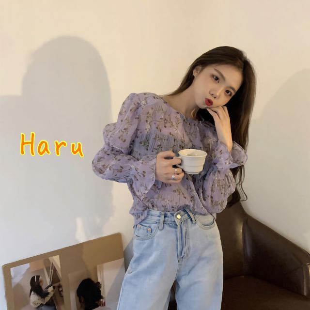 新品未使用』レディース花柄シフォンブラウス 透け感 可愛い ゆったり
