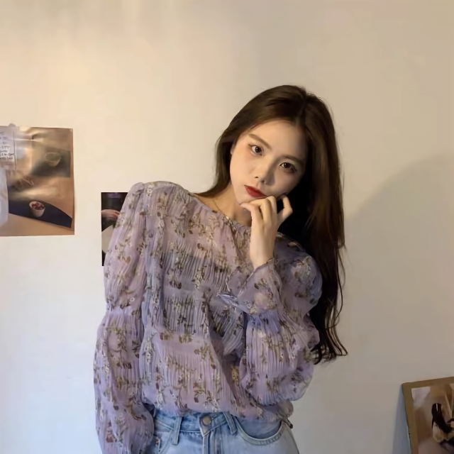 新品未使用』レディース花柄シフォンブラウス 透け感 可愛い ゆったり