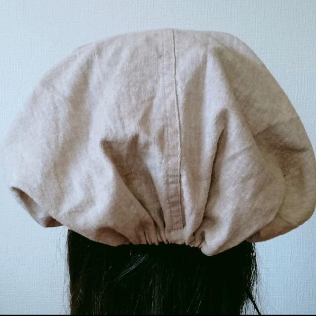 【25】医療帽子　ケア帽子　バンダナキャップ〈ナチュラルベージュ麻（リネン）〉 レディースの帽子(ニット帽/ビーニー)の商品写真