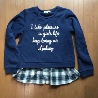 リンジィ(Lindsay)のリンジィ　重ね着風トレーナー　裏起毛　160 ネイビー(Tシャツ/カットソー)