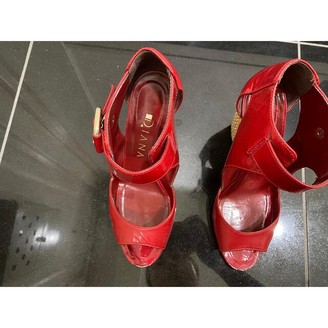 DIANA(ダイアナ)の『DIANA』💠ウェッジソール、足首バングル、赤、23㎝、ハイヒール レディースの靴/シューズ(ハイヒール/パンプス)の商品写真