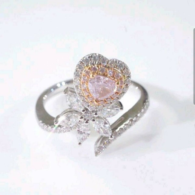 人気特価 天然ピンクダイヤモンドホワイトダイヤモンドリング　K18 リング(指輪)