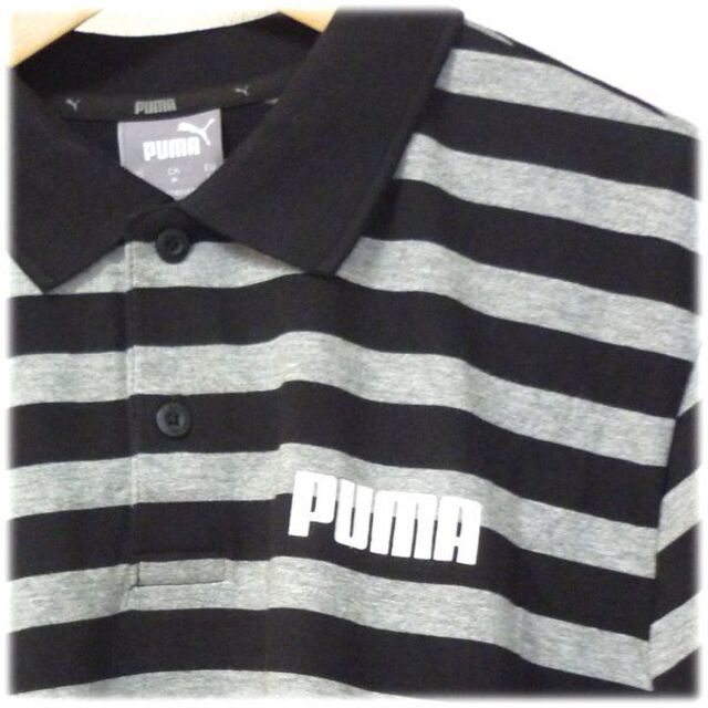 PUMA(プーマ)の新品未使用◆(M)PUMA黒×グレーボーダー コットンポロシャツ/プーマ メンズのトップス(ポロシャツ)の商品写真