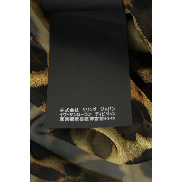 サンローランパリ レオパード柄シルクシースルーボウカラー長袖シャツ