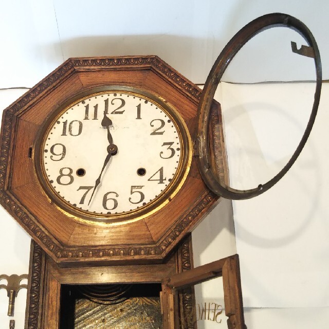 精工舎（セイコー）、八角型ハイグレード8DAY'振り子時計、昭和初期、作動品。