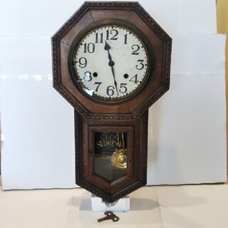精工舎（セイコー）、八角型ハイグレード8DAY'振り子時計、昭和初期、作動品。(掛時計/柱時計)