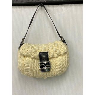 FENDI フェンディ ハンドバッグ ショルダーバッグ ニット グリーン ブラウン ゴールド金具 8BR445 良品  56453