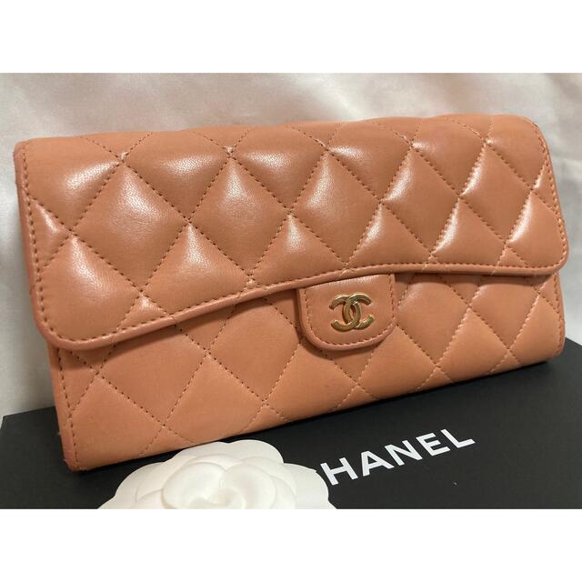 【25番台】CHANEL マトラッセ フラップ 長財布 ピンクベージュ