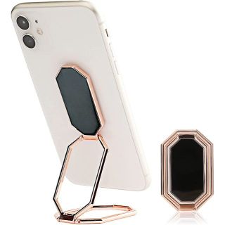 薄型　折り畳み式　スマホリング　スマホスタンド　車載ホルダー　ローズピンク(その他)