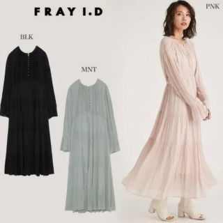 フレイアイディー(FRAY I.D)のFRAY.I.D シフォンプリーツロングワンピース　新品　ピンク　S 長袖　美品(ロングワンピース/マキシワンピース)