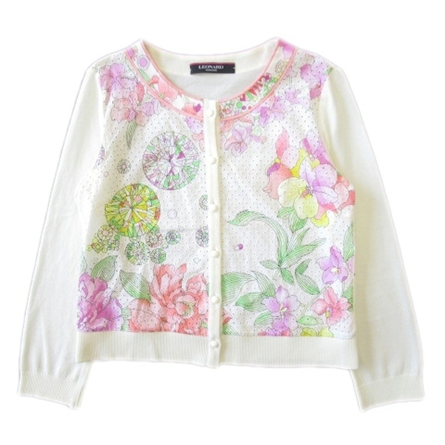 極美品 レオナール LEONARD 花柄 ニット 切替 カーディガン ○2-tops