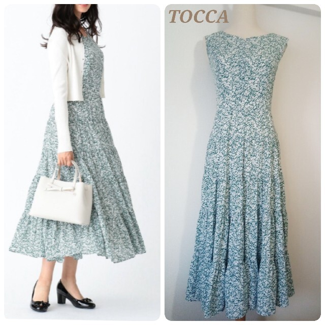 TOCCA(トッカ)のTOCCA　ロングワンピース　フレア 花柄　グリーン　ノースリーブ　トッカ レディースのワンピース(ロングワンピース/マキシワンピース)の商品写真