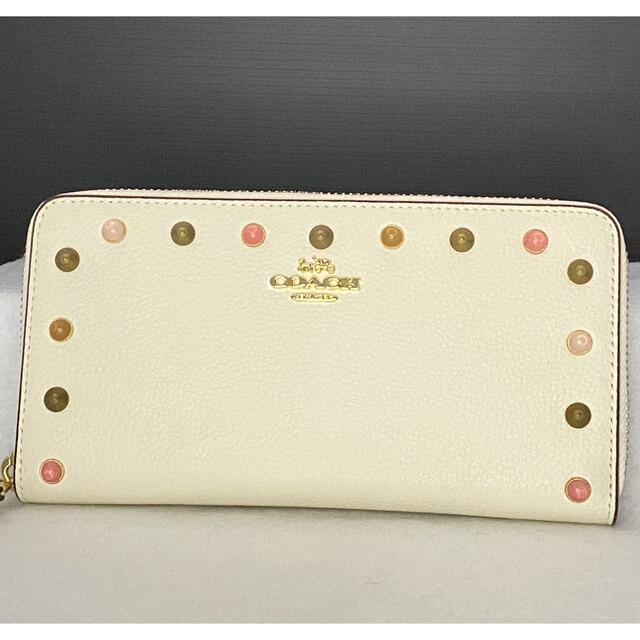 サイフ【新品未使用品】COACH コーチ 長財布 リベット ホワイト  匿名配送