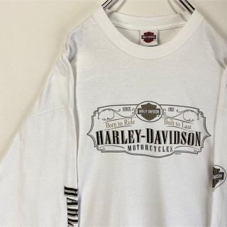 ハーレーダビッドソン(Harley Davidson)のハーレーダビッドソン　ロングTシャツ 定番ロゴ　ホワイト　ゆるだぼ　ロンT 古着(Tシャツ/カットソー(七分/長袖))