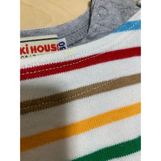 mikihouse(ミキハウス)のミキハウス　汽車ぽっぽオーバーオール　ボーダーTシャツ　80 キッズ/ベビー/マタニティのベビー服(~85cm)(パンツ)の商品写真