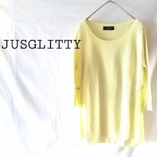 ジャスグリッティー(JUSGLITTY)の美品JUSGLITTYジャスグリッティー★ビジュー付サイドレース7分袖ニット(ニット/セーター)