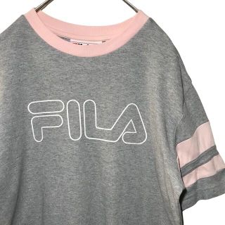 フィラ(FILA)の【希少デザイン】フィラ FILA Tシャツ S グレー ピンク 古着(Tシャツ/カットソー(半袖/袖なし))