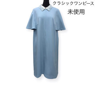 刺繍襟 水色 ブルー ワンピースの通販 by 終了｜ラクマ