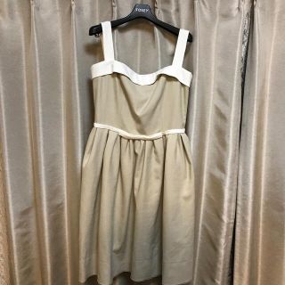 美品✨　FOXEY フォクシー　リネンワンピース　ホワイトベージュ　ロゴ　38