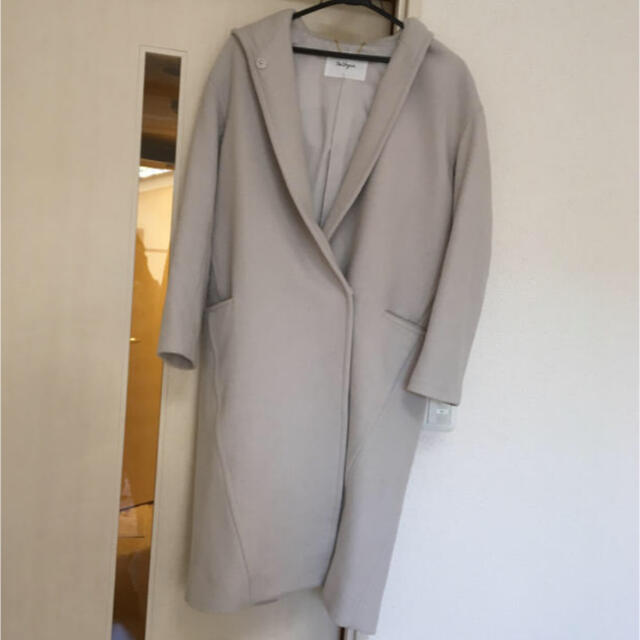 定価4万円☆アンゴラ混 ザヴァージニア フード付きロングコート TheVirginia ザヴァージニア ウールロングコート 38 グレー