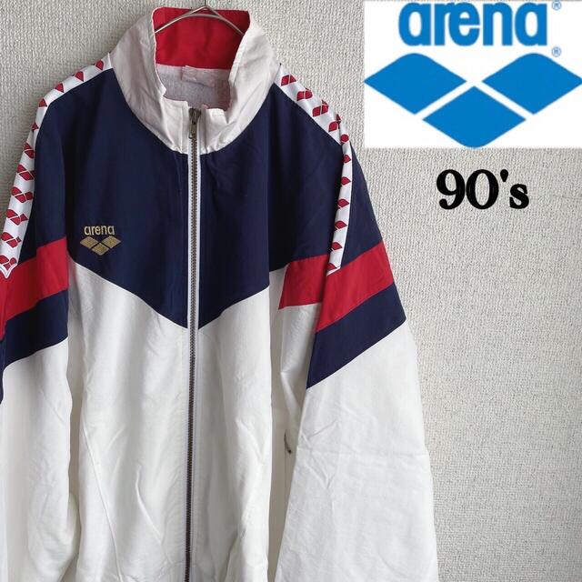 arena(アリーナ)の90s arena 袖ロゴ　トリコロール　ナイロン　ジャケット　アリーナ　XL メンズのジャケット/アウター(ナイロンジャケット)の商品写真