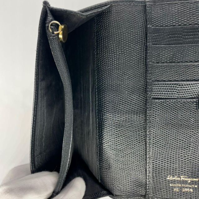 Ferragamo フェラガモ ヴァラリボン リザード型押し 長財布 ブラック