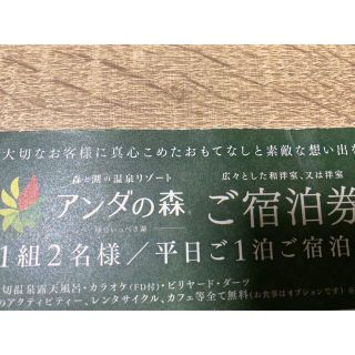 アンダの森ご宿泊招待券　値下げ中！(宿泊券)