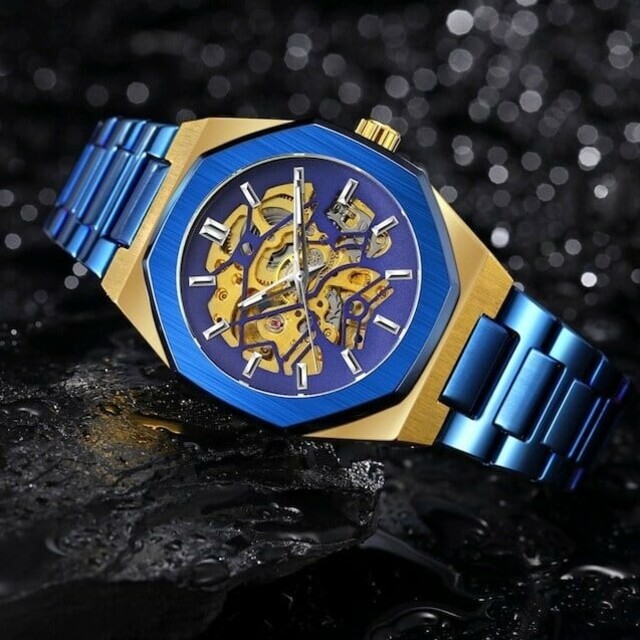 新品 送料無料 3D ゴールド フルスケルトン 自動巻き 機械式 腕時計 - 3