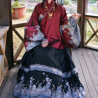 螺鈿 黒銀色ロングスカート 馬面裙 明制漢服 中国伝統衣装 着物和服 ...