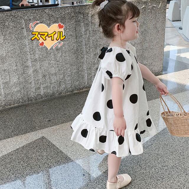 キッズワンピース　ドット　リボン　ふんわり　女の子夏物服100 キッズ/ベビー/マタニティのキッズ服女の子用(90cm~)(ワンピース)の商品写真