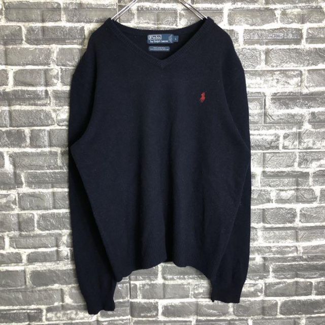 POLO RALPH LAUREN(ポロラルフローレン)のラルフローレン☆ニット ワンポイント刺繍ロゴ 90s 古着 ゆるだぼ u1 メンズのトップス(ニット/セーター)の商品写真