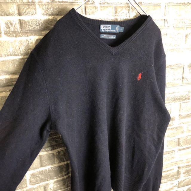 POLO RALPH LAUREN(ポロラルフローレン)のラルフローレン☆ニット ワンポイント刺繍ロゴ 90s 古着 ゆるだぼ u1 メンズのトップス(ニット/セーター)の商品写真